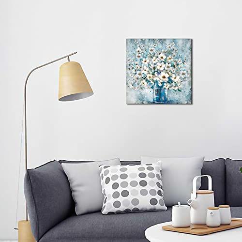 White Flower in Blue Bottle  Wall Art Canvass