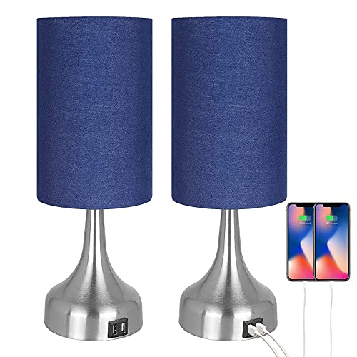 3-Way Dimmable Touch Control Table Lamp w/ USB Charging Port Set of 2 LED Bulb Included