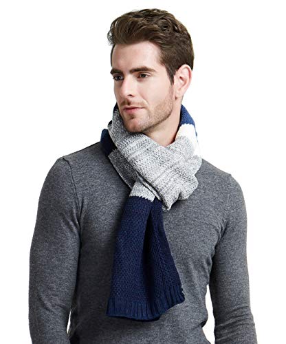 Men's Winter Scarf, Color Block Striped Long Scarf Knit Wool Cashmere Feel Soft Fashion Scarves