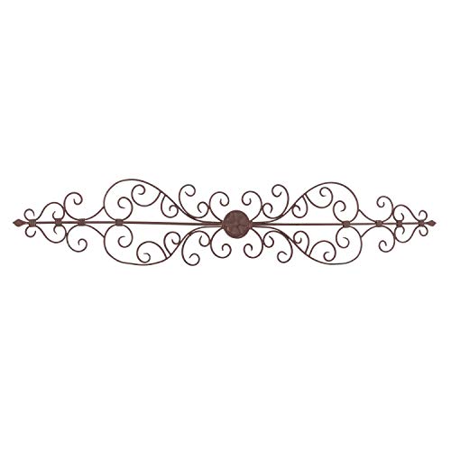 Rustic Floral and Scrolled Metal Wall Decoration 8" H x 44" L, Textured Bronze Finish