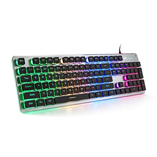 Quite Gaming Keyboard, Colorful LED Backlit USB Wired 25 Keys Anti-ghosting Computer Keyboard 104 Keys