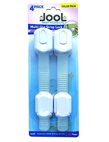 Child Safety Strap Locks (4 Pack) for Fridge, Cabinets, Drawers, 3M Adhesive No Drilling