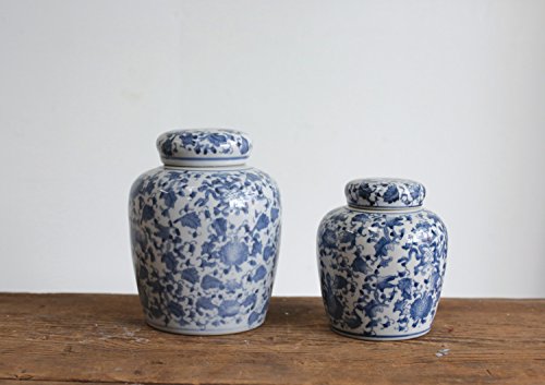 Blue & White Ceramic Ginger Jar with Lid