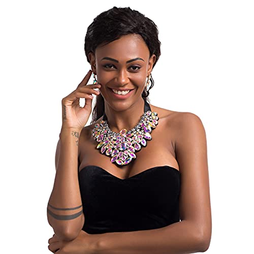 Handmade Rhinestone Crystal Statement Necklace Earrings Set