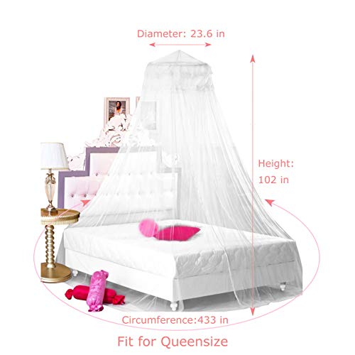 Princess Bed Canopy Netting Mosquito Net Round Lace Dome for Twin Full & Queen Size Beds w/ Jumbo Swag Hook