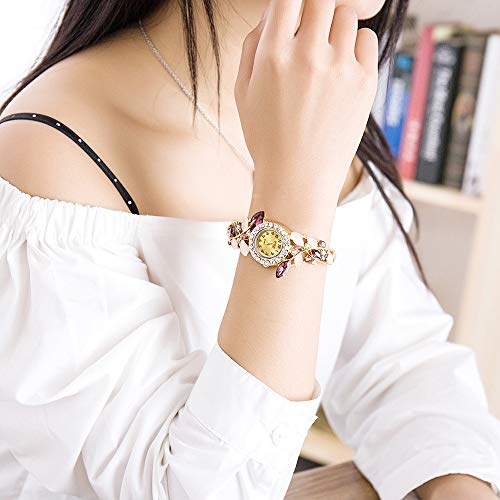 5 Pack Luxury Watch Bracelet Diamond Flower Lady Retro Wrist Watch