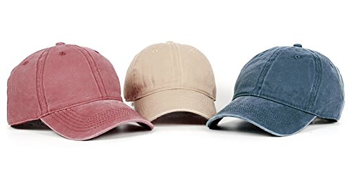 Unisex Baseball Cap Adjustable Washed Dyed Cotton Ball Hat (One Size)