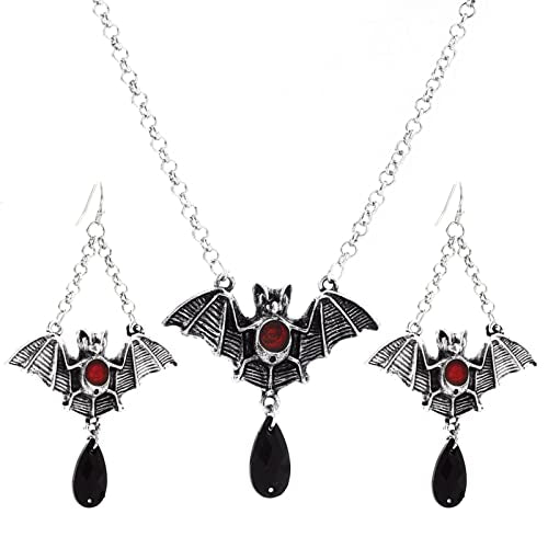 Vintage GothicNecklace Earrings Set,Halloween Crystal  Pendant Necklace Punk Style Reptile Animal