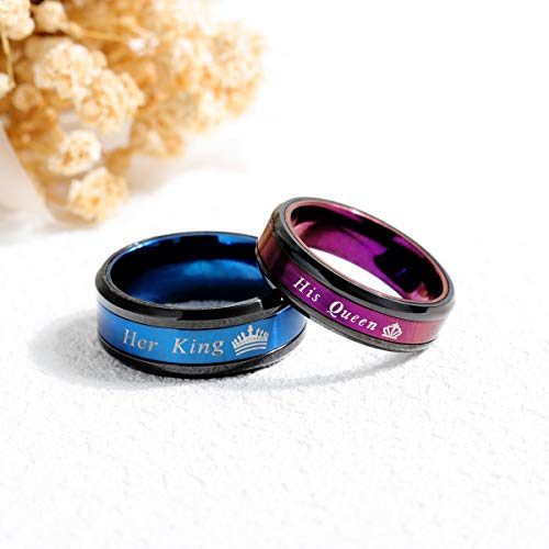 Set of 2 Matching King and Queen Stainless Steel Couple Promise Rings