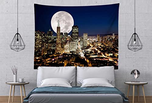 San Francisco City Full Moon Over Urban Metropolis Skyline Tapestry Home Decoration