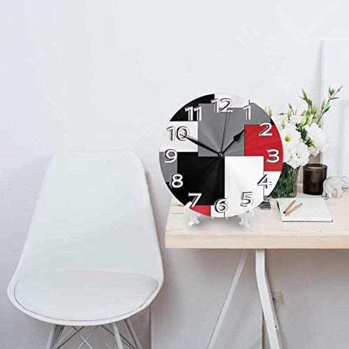 White, Grey, Black & Red Irregular Geometric Waterproof Decorative Clock