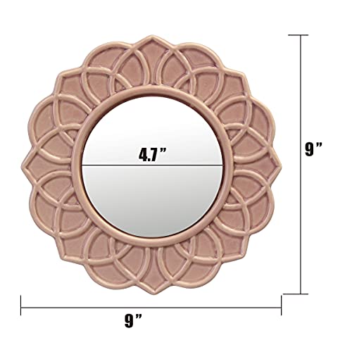 Decorative 9" Round Floral Ceramic Accent Wall Mirror