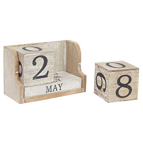 Wooden Perpetual Date Desk Calendar Blocks  Farmhouse Office Decoration (5 x 4 In)