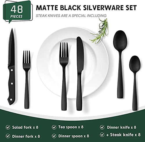 48-Piece Stainless Steel Silverware Set w/ Steak Knives for 8