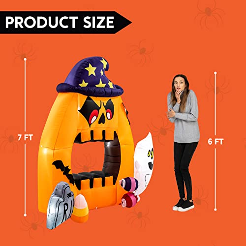 7 Ft Tall Halloween Inflatable Photo Booth with Ghost, Tomb  &  Candy