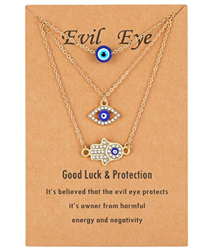 Gold Dainty Evil Eye Necklace & Hamsa Necklace Turkish Blue Eye Pendant for Women