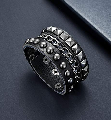 4Pcs Spike Studded Rivet Skull Demon Black Punk  Bracelet for Men/Women