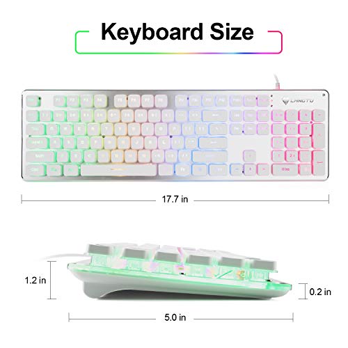 Quite Gaming Keyboard, Colorful LED Backlit USB Wired 25 Keys Anti-ghosting Computer Keyboard 104 Keys