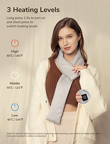 Electric Heated Neck Wrap Scarf , Cordless Neck Heating Pad w/ Power Bank 3 Heating Levels, Auto Shut Off