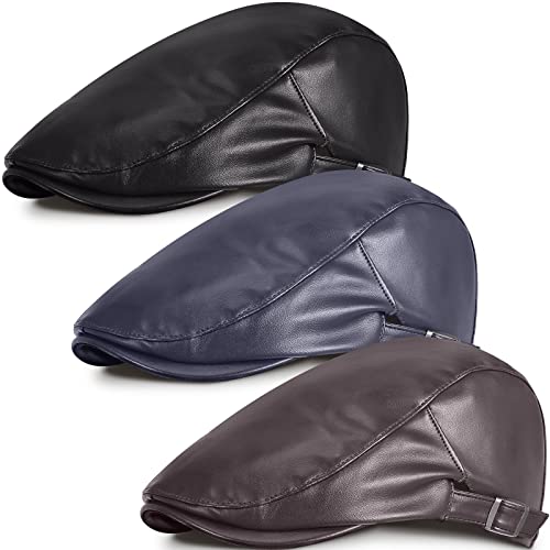 3 Pieces Pu Leather Hats for Men