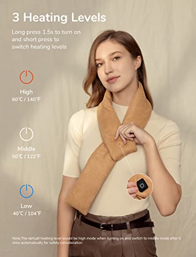 Electric Heated Neck Wrap Scarf , Cordless Neck Heating Pad w/ Power Bank 3 Heating Levels, Auto Shut Off