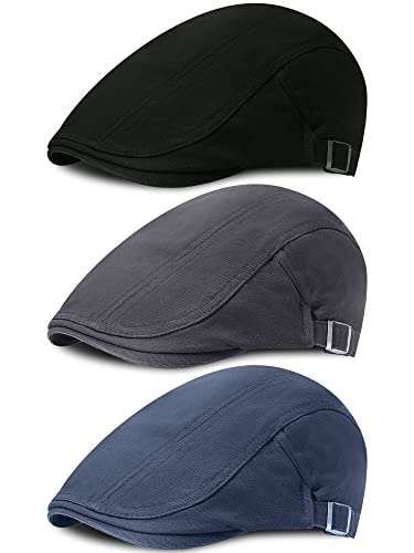 3 Pieces Mens Newsboy Flat Cap Newsies Hat Adjustable Ivy Cadet Cabbie Cap