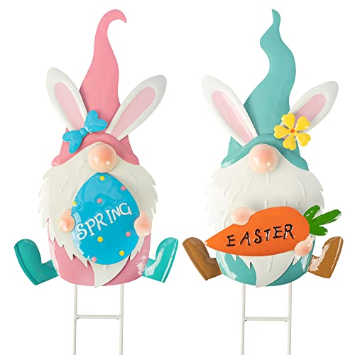 Set of 2 Metal Easter Gnomes Yard Signs Outdoor, 24.6 Inch