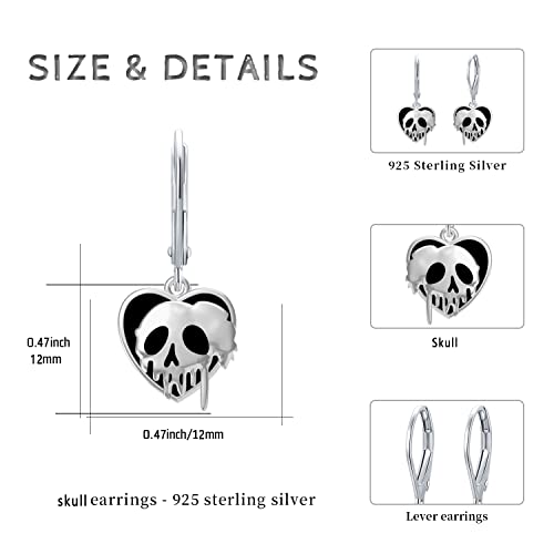 Skull Earrings Silver Skeleton Dangle Drop Lever back Earrings Gothic Punk Jewelry Halloween Gifts