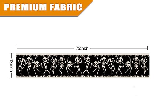 Halloween Table Runner Skeleton Dancing Funny Black Linen Seasonal Halloween