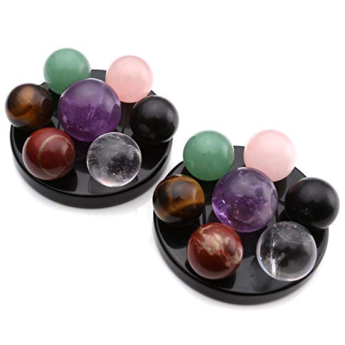 Seven Star Group Natural Amethyst Chakra Crystal Sphere Ball w/ Black Obsidian Stand & Box