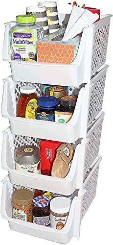 Plastic Stackable Storage Bins for Pantry - 4-Pack