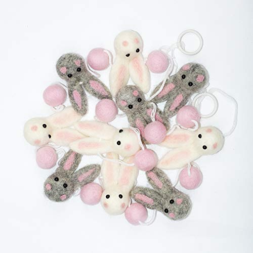 Bunny Ball Garland for Easter Decor (White/Pink/Grey)