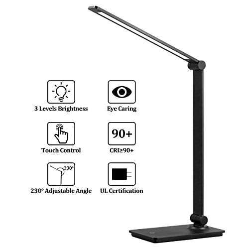 LED Desk Lamp, Touch Desk Lamps with 3 Levels Brightness, Dimmable Office Reading Lamp with Adjustable