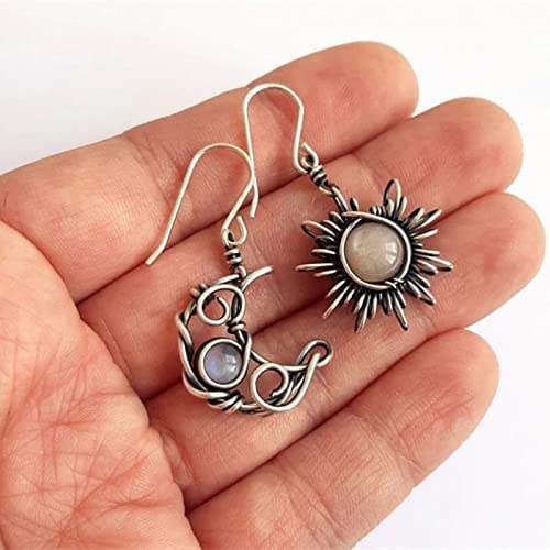 Boho Opal Sun & Moon Drop Dangle Earrings for Women