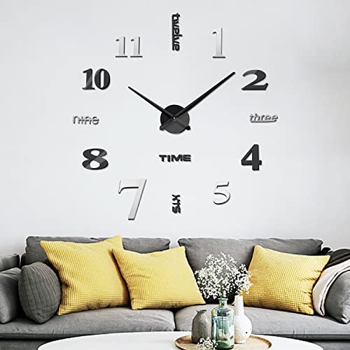 3D DIY Wall Clock Decor Sticker Mirror Frameless