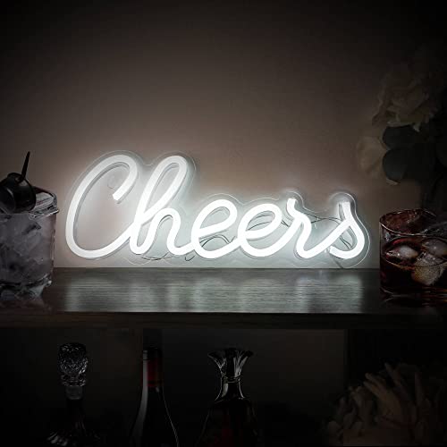 Cheers Neon Sign, LED Neon Light for Wall Decor, USB Powered- White