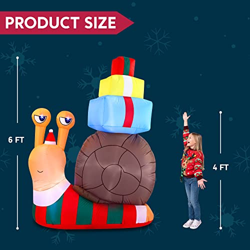 6 FT Christmas Inflatable Cute Snail w/ a Stack of Gifts