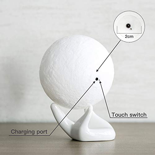 3.5 inch 3D Printing Moon Lamp  w/ Handstand, USB Charging & Touch Control