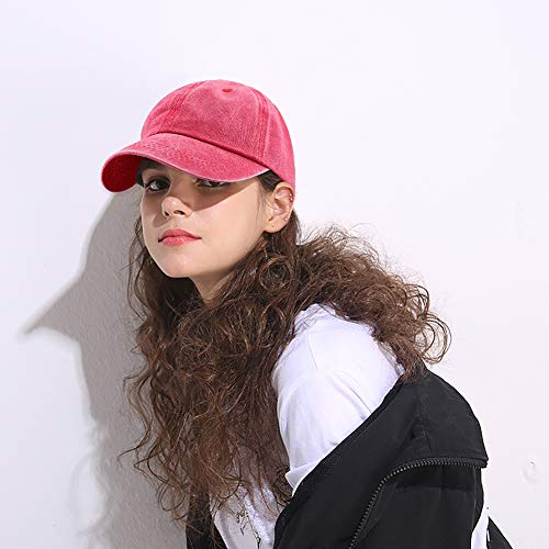 Unisex Baseball Cap Adjustable Washed Dyed Cotton Ball Hat (One Size)