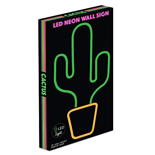 19” x 10” inch LED Neon Green Cactus w/ Yellow Planter Wall Sign for Cool Light, Wall Art Home Decoration