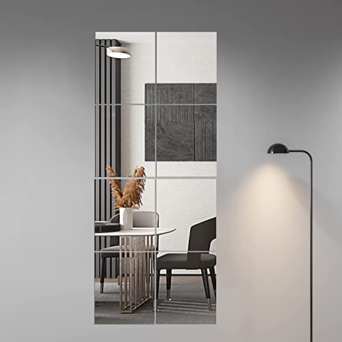 Glass Full Length Wall Mirror Tiles, 14'' x 12'' x 4PCS, Frameless Full Body