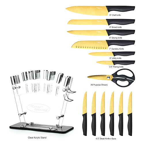 Knife Sets, Titanium Coated 14 Pieces Stainless Steel Hollow Handle