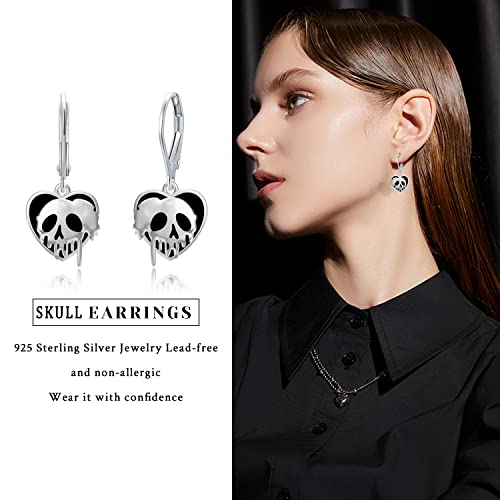 Skull Earrings Silver Skeleton Dangle Drop Lever back Earrings Gothic Punk Jewelry Halloween Gifts