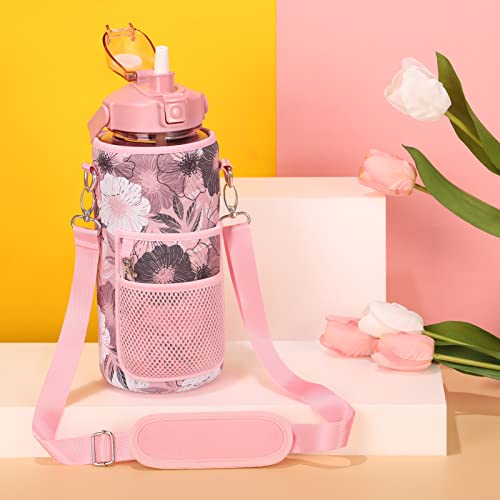 Half Gallon Motivational Water Bottle w/ Sleeve & Strap 64 OZ