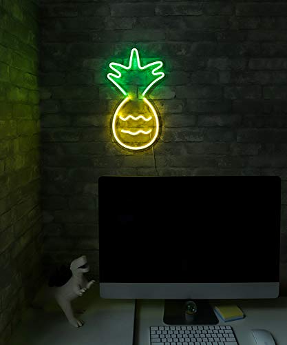 17” x 10” inch LED Neon ‘Yellow & Green Pineapple’ Wall Sign for Cool Light, Wall Art Home Decoration