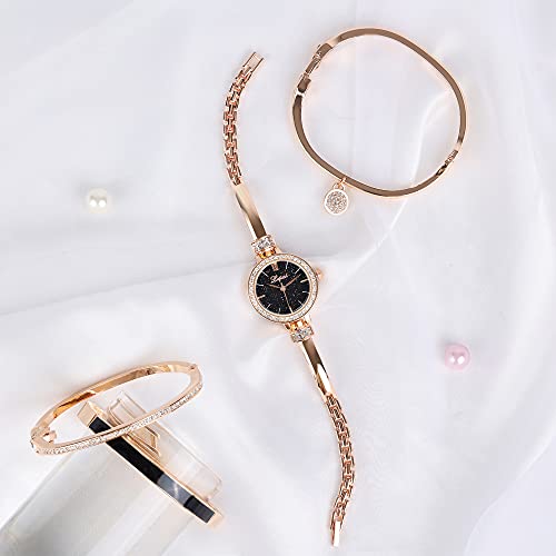 Elegant Rose Gold/Silver Watch & 3 Bracelets Set for Women