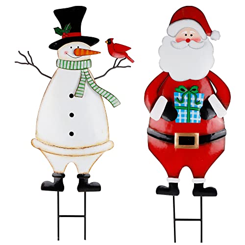 31.5" Snowman & Santa Claus Christmas Garden Metal Stakes Decoration