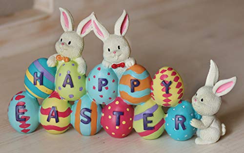 Happy Easter Tabletop Decoration Easter Figurine Bunny and Egg Centerpiece Decoration