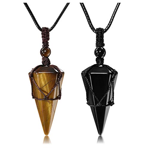 Healing Crystal GemStone Pointed Pendant Necklaces for Men/Women