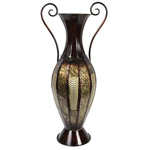 26 Inch High Tall 2 Tone Metal Vase with Handles